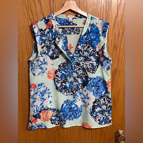 J. Crew Tops - J. Crew sz 8 Floral Sleeveless Blouse - Blue‎ and Orange lightweight flowy